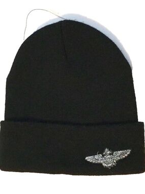 (NWOT) Ultra Club Adult Black Stretchable Knit Beanie With Silver Eagle